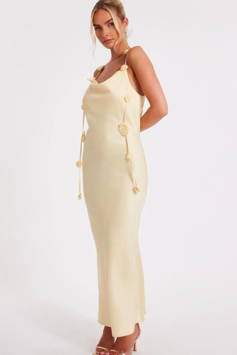 Quiz Satin Midaxi Dress Lemon Clearance