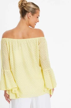 Quiz Lemon Textured Chiffon Bardot Top Yellow New