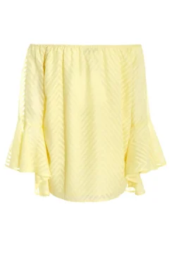 Quiz Lemon Textured Chiffon Bardot Top Yellow New