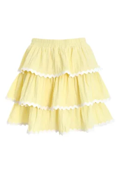Quiz Lemon Wavy Trim Tiered Mini Skirt Hot