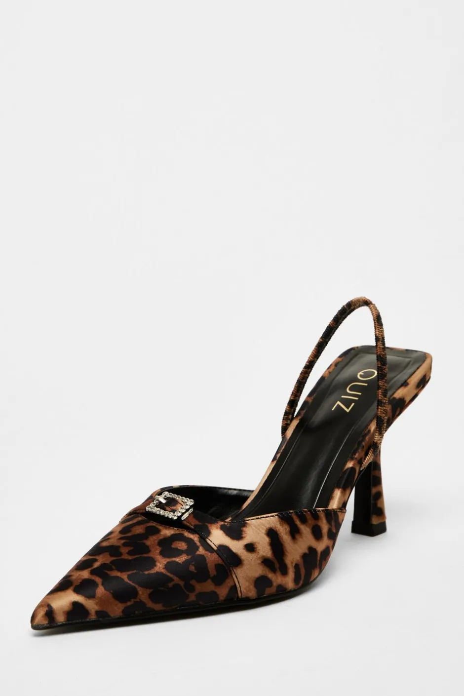 Quiz Leopard Print Diamante Buckle Court Heels Multi New