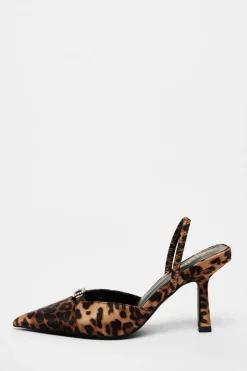Quiz Leopard Print Diamante Buckle Court Heels Multi New