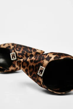Quiz Leopard Print Diamante Buckle Court Heels Multi New