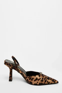 Quiz Leopard Print Diamante Buckle Court Heels Multi New