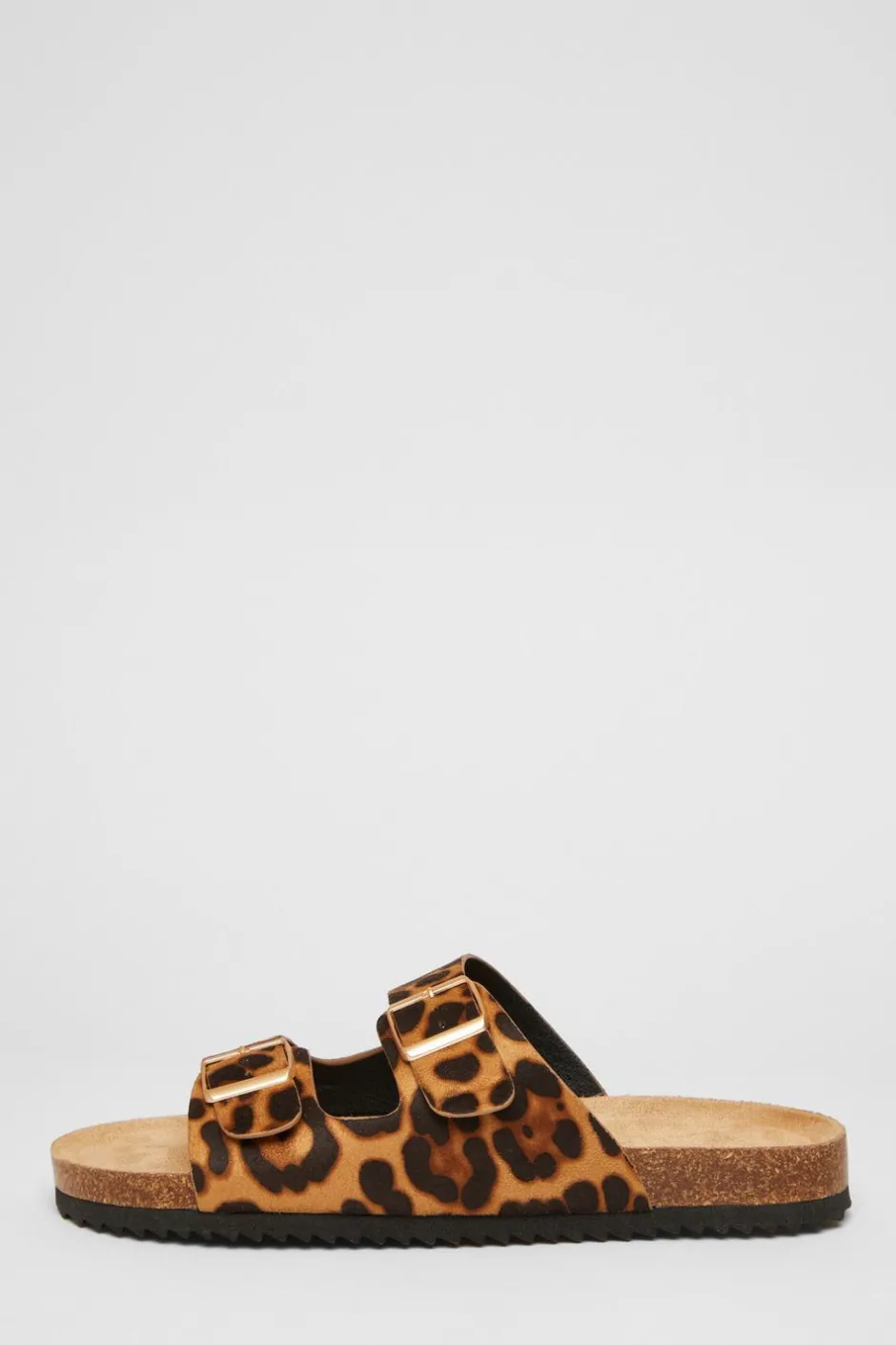 Quiz Leopard Print Double Buckle Flat Sandals Multi New
