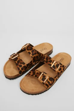 Quiz Leopard Print Double Buckle Flat Sandals Multi New