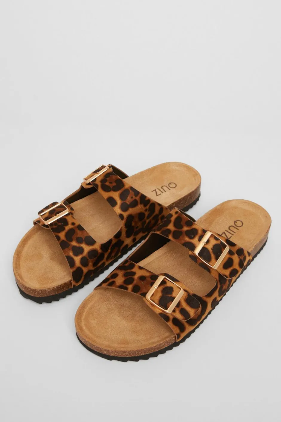 Quiz Leopard Print Double Buckle Flat Sandals Multi New