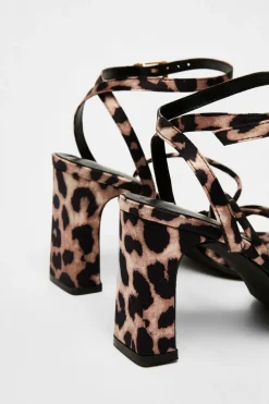 Quiz Leopard Print Heeled Sandals Clearance