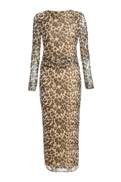 Quiz Leopard Print Mesh Midaxi Dress Outlet