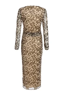 Quiz Leopard Print Mesh Midaxi Dress Outlet