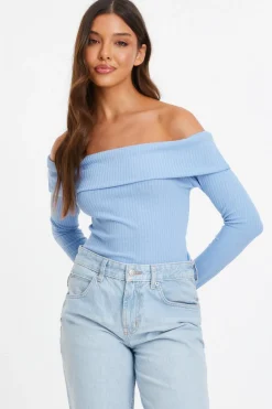 Quiz Bardot Top Light Blue Best