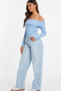 Quiz Bardot Top Light Blue Best
