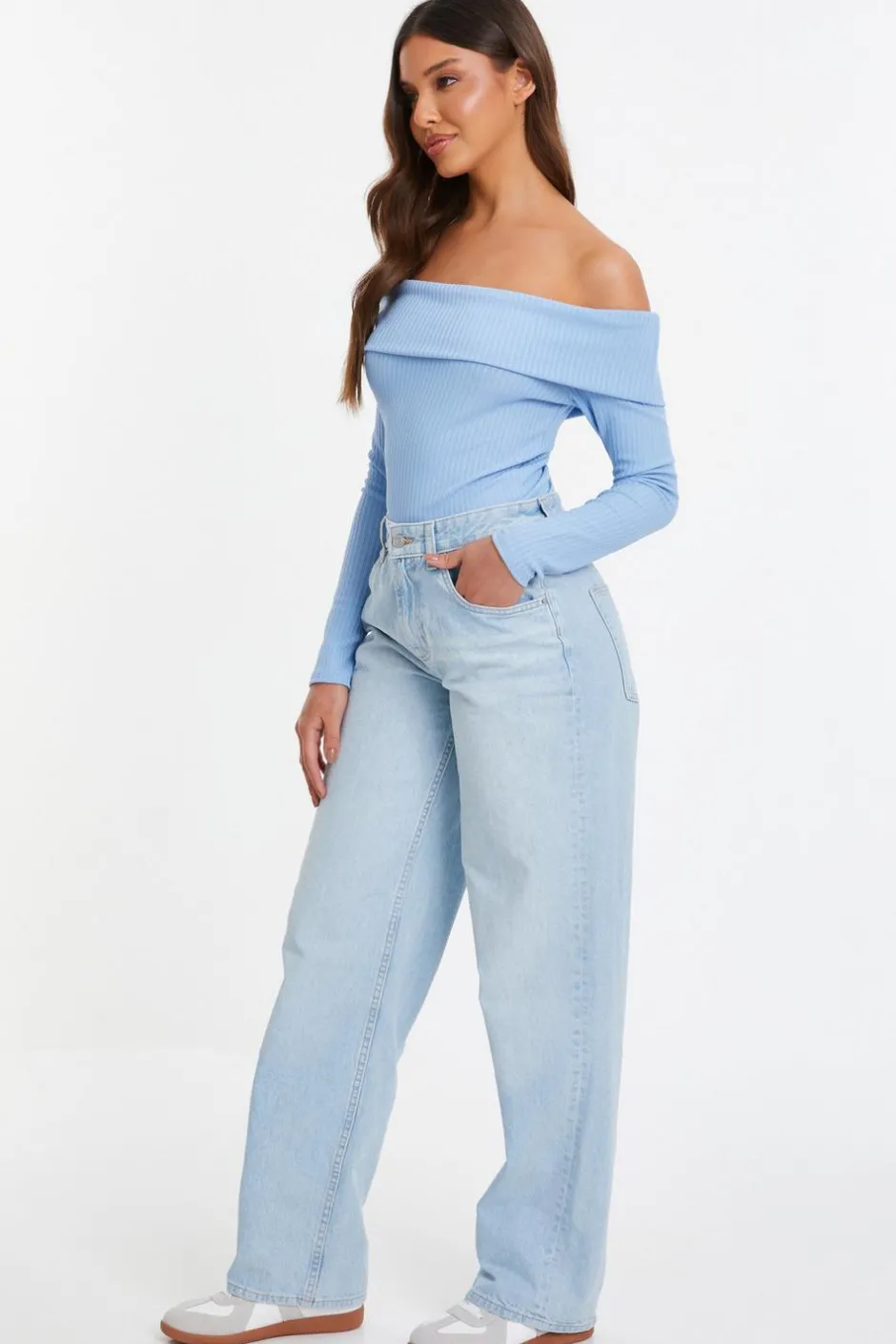 Quiz Bardot Top Light Blue Best