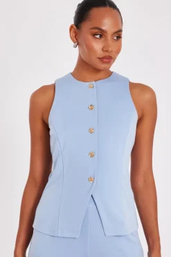 Quiz Button Front Waistcoat Light Blue New