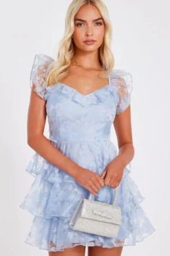 Quiz Chiffon Floral Skater Dress Light Blue Online