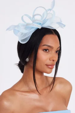 Quiz Diamante Bow Fascinator Light Blue Hot