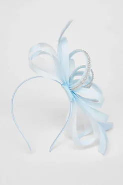 Quiz Diamante Bow Fascinator Light Blue Hot