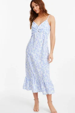 Quiz Light Blue Ditsy Floral Midi Dress Discount