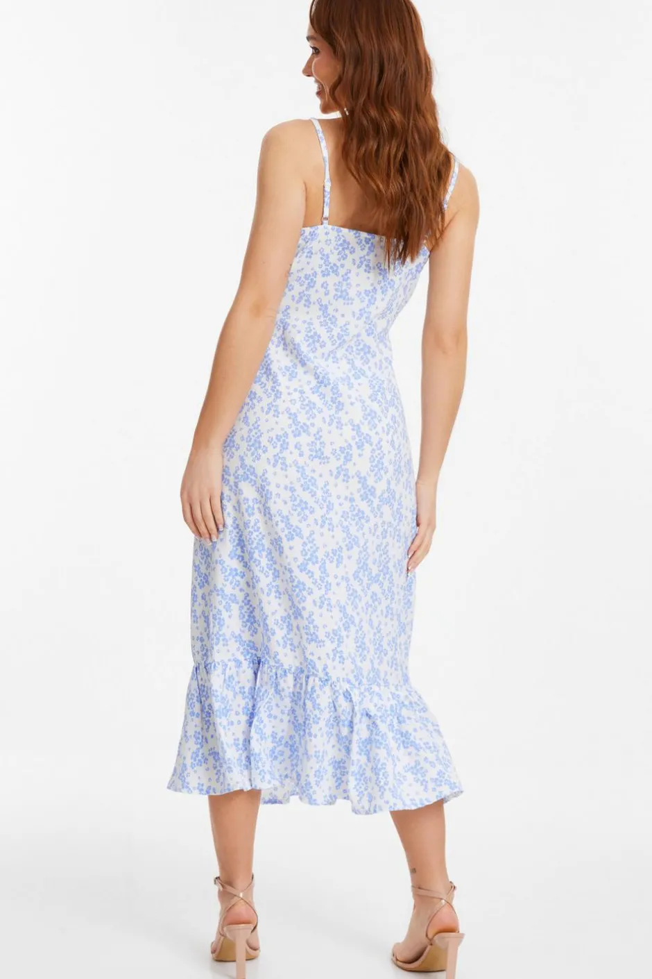 Quiz Light Blue Ditsy Floral Midi Dress Discount