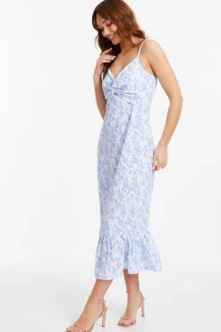 Quiz Light Blue Ditsy Floral Midi Dress Discount