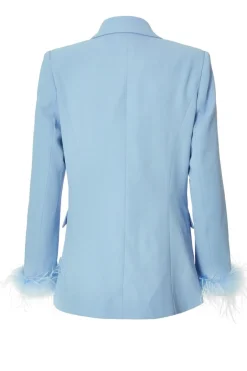Quiz Feather Trim Blazer Light Blue Discount