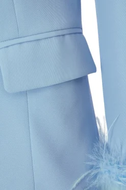 Quiz Feather Trim Blazer Light Blue Discount