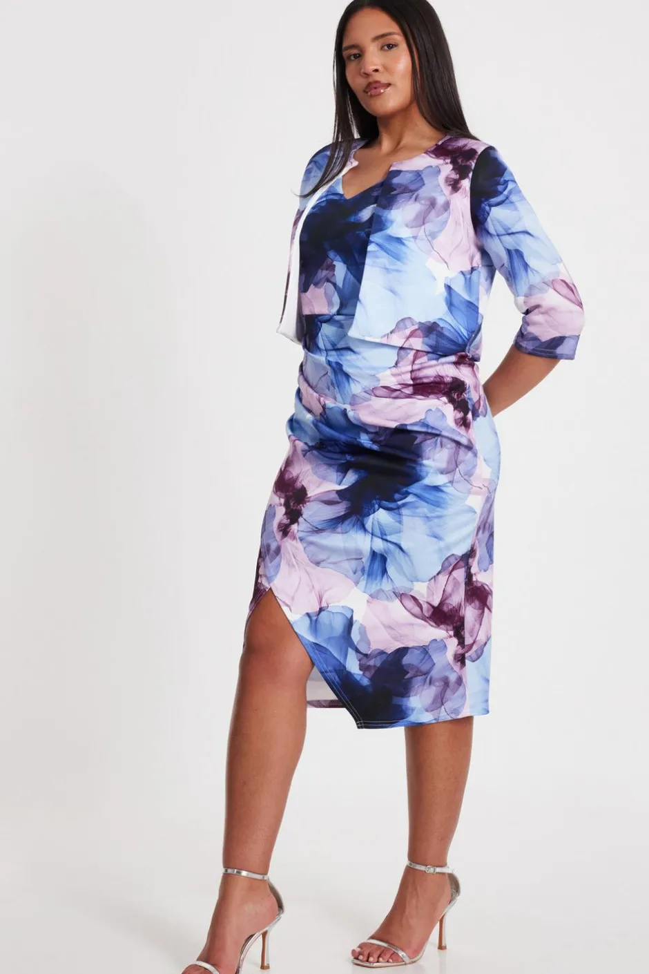 Quiz Light Blue Floral Cropped Jacket Sale