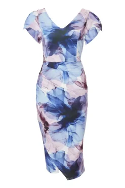 Quiz Light Blue Floral Print Midi Dress Outlet