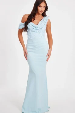 Quiz Floral Ruched Maxi Dress Light Blue Sale
