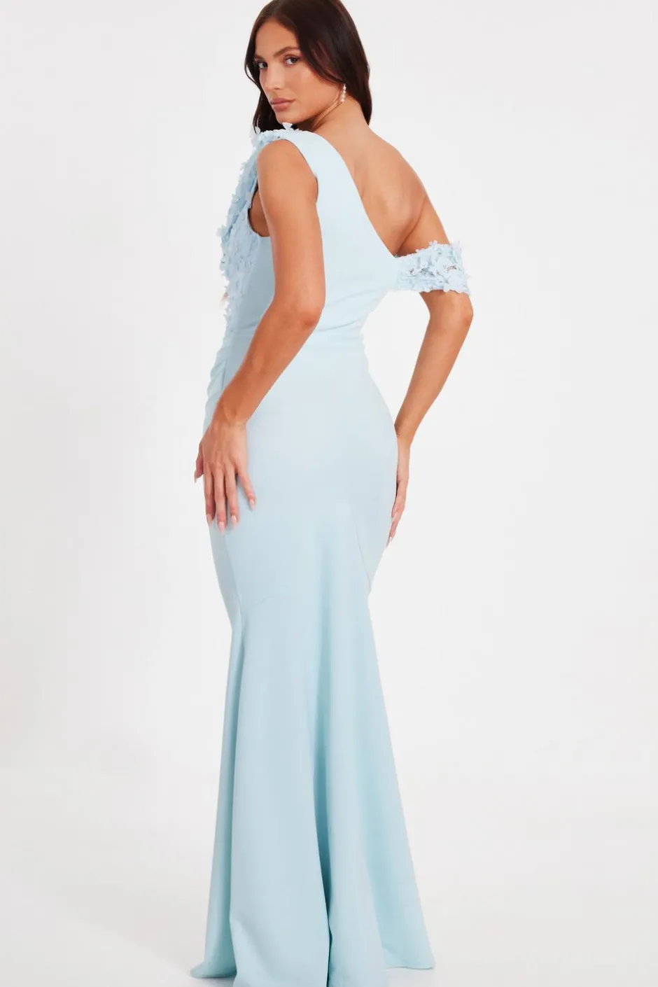 Quiz Floral Ruched Maxi Dress Light Blue Sale