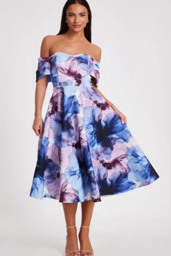 Quiz Light Blue Floral Skater Dress Online