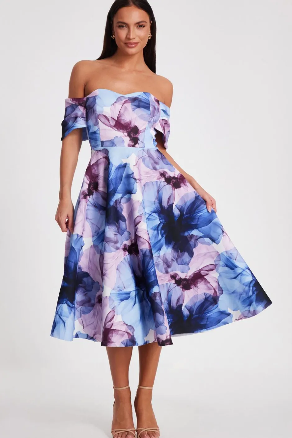 Quiz Light Blue Floral Skater Dress Online