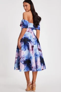 Quiz Light Blue Floral Skater Dress Online