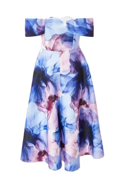 Quiz Light Blue Floral Skater Dress Online