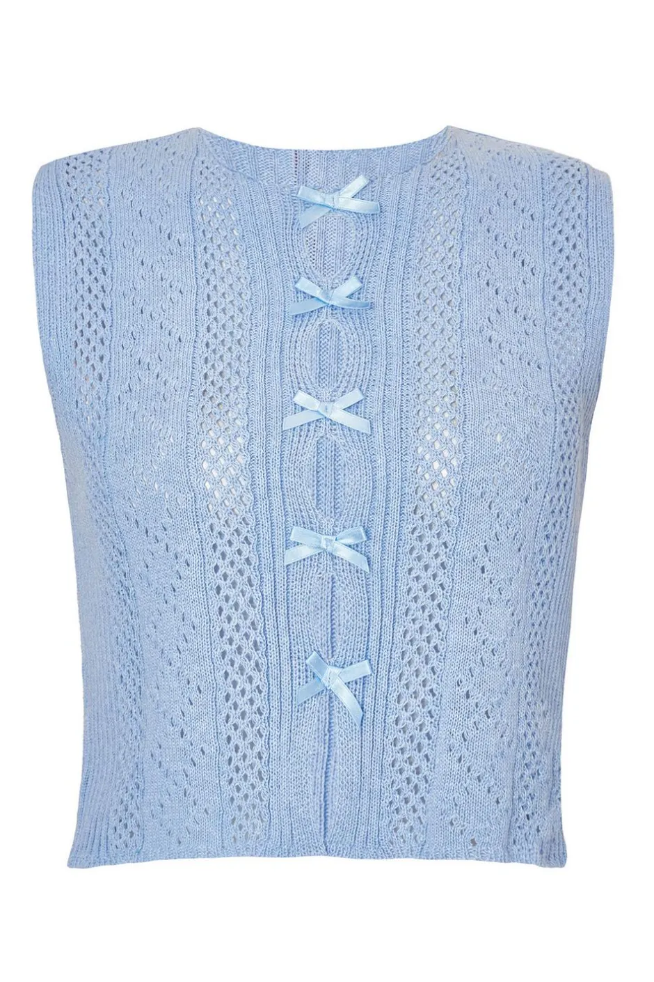 Quiz Light Blue Knit Bow Top