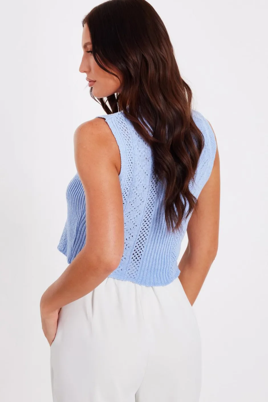 Quiz Light Blue Knit Bow Top