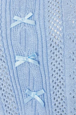 Quiz Light Blue Knit Bow Top