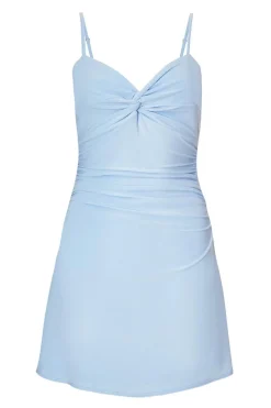 Quiz Knot Front Mini Dress Light Blue New