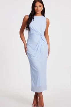 Quiz Light Blue Mesh Embellished Midaxi Dress Outlet