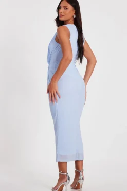 Quiz Light Blue Mesh Embellished Midaxi Dress Outlet