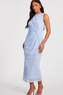 Quiz Light Blue Mesh Embellished Midaxi Dress Outlet