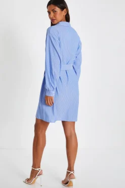 Quiz Light Blue Pinstripe Mini Shirt Dress Outlet