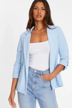 Quiz Light Blue Ruched Sleeve Blazer Outlet