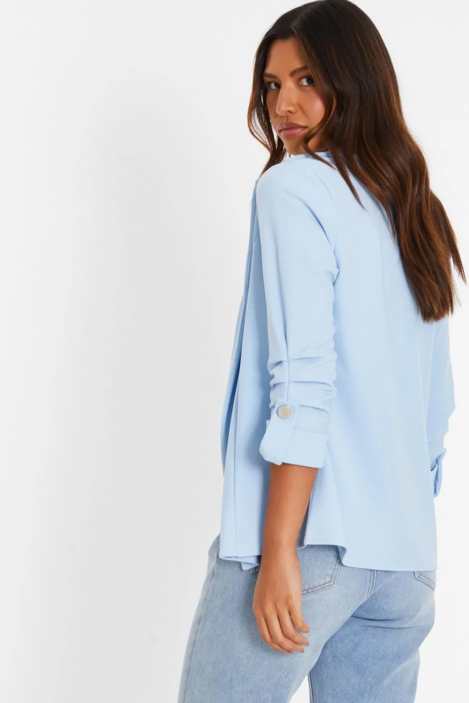 Quiz Light Blue Ruched Sleeve Blazer Outlet