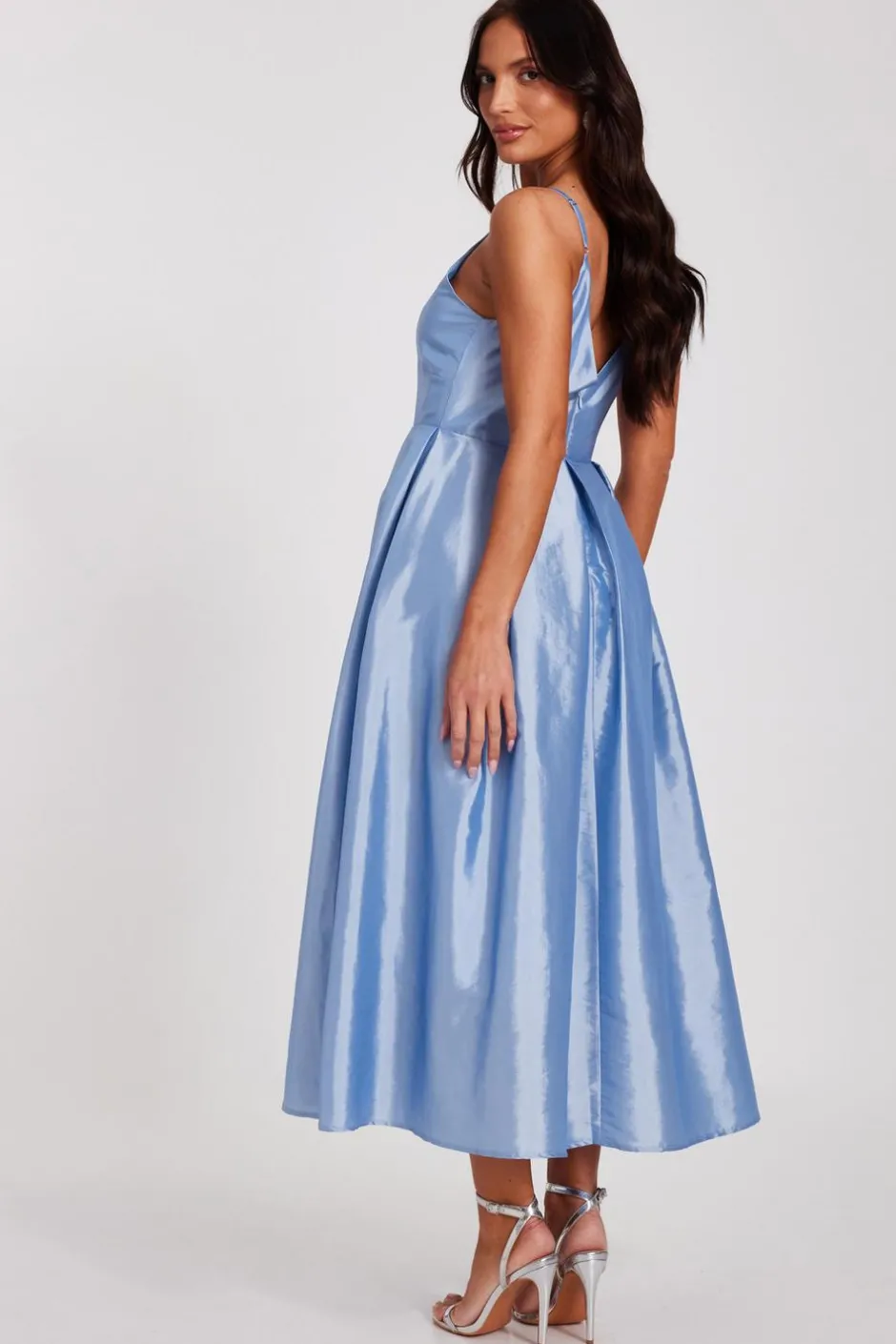 Quiz Taffeta Midaxi Dress Light Blue Clearance