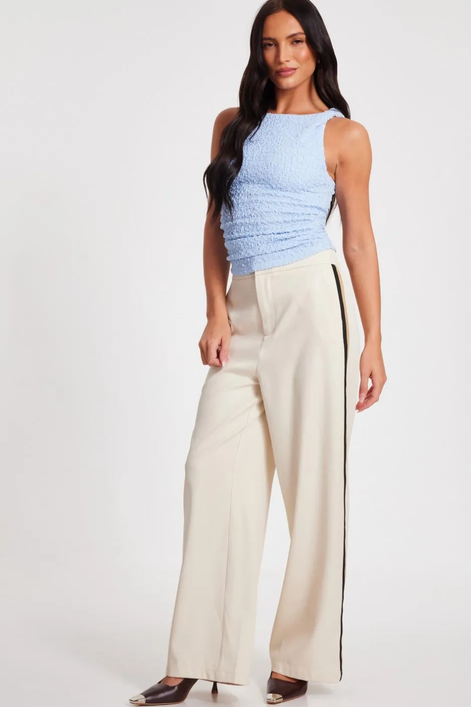 Quiz Textured Mesh Top Light Blue Online