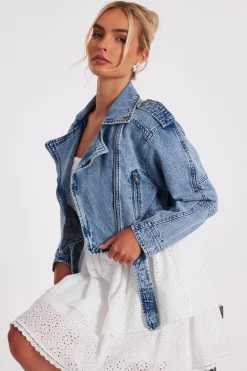 Quiz Biker Jacket Light Denim Outlet