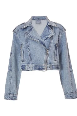 Quiz Biker Jacket Light Denim Outlet