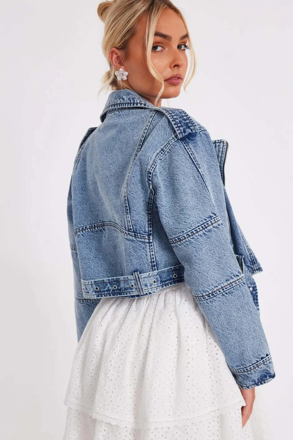 Quiz Biker Jacket Light Denim Outlet