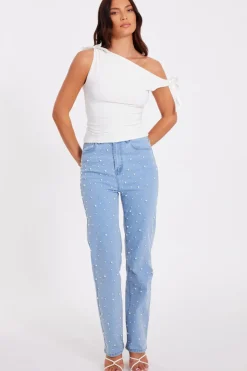 Quiz Light Denim Embellished Jeans